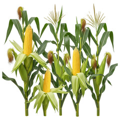 Obraz premium Closeup of Corn Plants with Ripe Yellow Ears Against Transparent Background