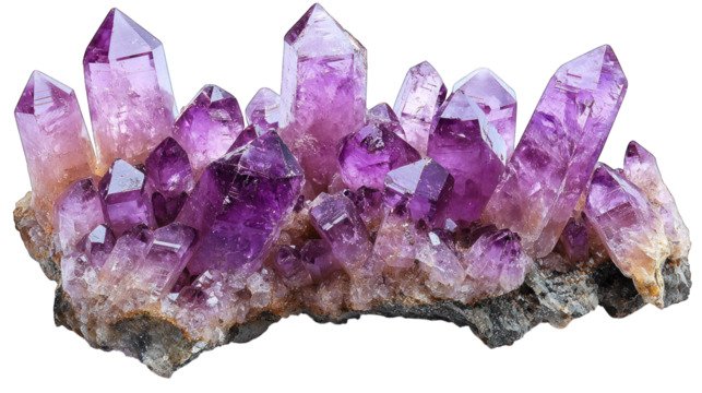 Amethyst cluster with varied crystal sizes