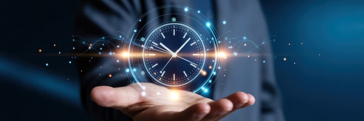 Holographic clock in a hand.