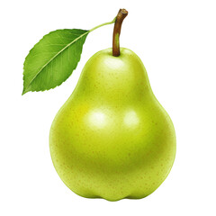Ripe Green Pear with Leaf on Transparent Background