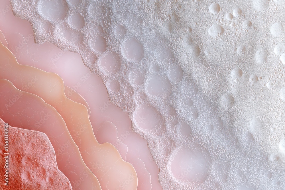 Poster Abstract pastel soap bubbles with foam and frothy texture in soft pink and cream shades creating a delicate and soothing visual pattern