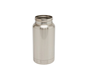 Elegant Stainless Steel Thermal Flask, Close-Up Studio Shot Showcasing Modern Design and Practical Beverage Storage Solution