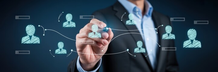 Person icons connected by lines, displayed on a dark background.