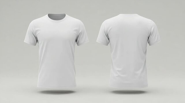 Front And Back View Of A White T Shirt On Neutral Background
