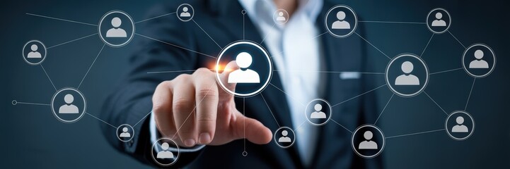 A person interacts with a network of user profiles.