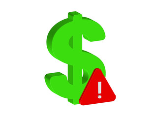 Simple 3D illustration of a dollar sign with a warning sign, PNG format, transparent background