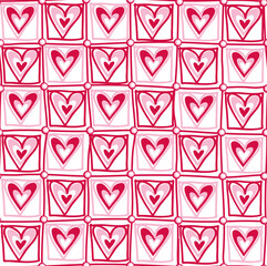 Valentines Hearts Seamless Pattern, Valentines tiles Print- Happy Valentiine's Day Vector Illustration
