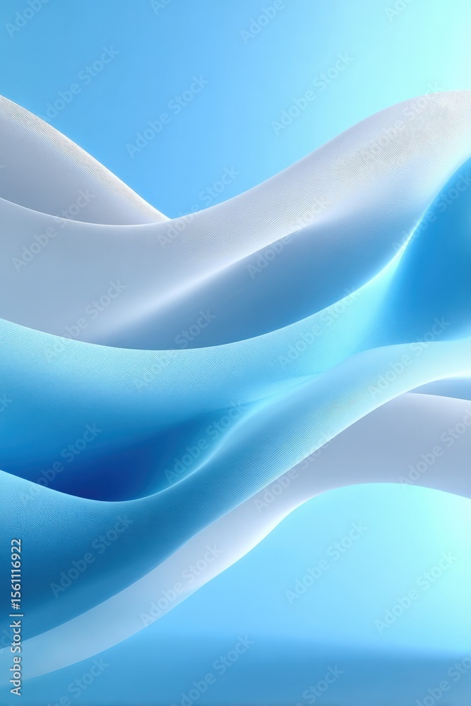 Aufkleber abstract flowing white fabric waves with smooth curves and soft lighting in calm blue tones for arti