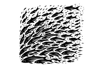 Minnow Fish Simple Hand Drawn Natural Illustration Stylized as Linocut Vector Isolated by AZ for Books, Arts, Design and Decoration Graphic Asset