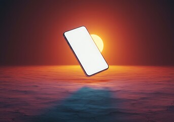 Blank Smartphone Screen Mockup Sunset Seascape Background