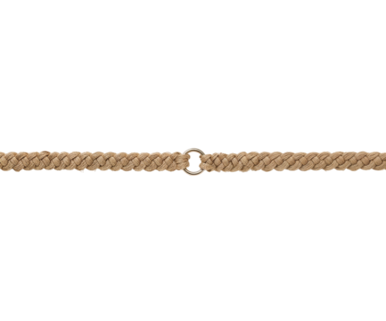 Exquisite close-up of a delicately woven, thin, braided belt featuring an elegant metallic ring, showcasing craftsmanship