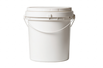 Empty white plastic bucket with lid