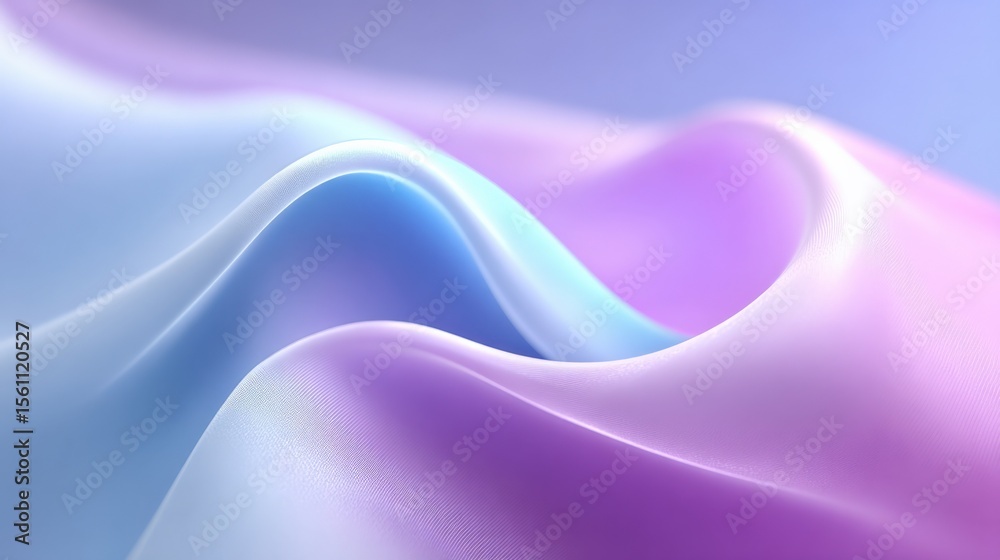 Poster abstract smooth flowing fabric waves in pastel purple and blue hues with soft gradients and gentle c