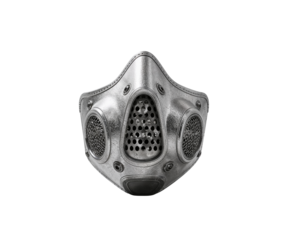 Highly Detailed Photorealistic Metal Snout Mask with Intricate Mesh and Rivets Offering an Industrial Aesthetic