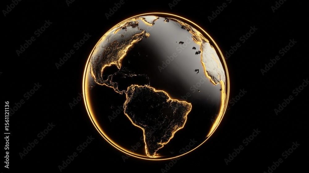 Poster stunning digital rende of earth with illuminated continents and glowing border against a black backg