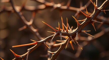 Close up of thorny thorns on a tree.