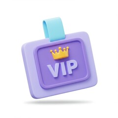 3d vip badge icon with crown isolated on white background