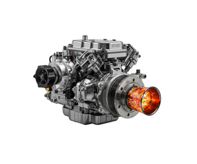 Fototapeta premium Intricate Hydraulic Engine Design with Advanced Components and Fiery Combustion for Technological Innovation