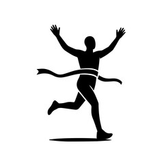Runner breaking through finish line ribbon icon on transparent background representing race victory and achievement
