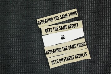 Inspirational and motivational words or quotes repeating the same thing gets the same result or...