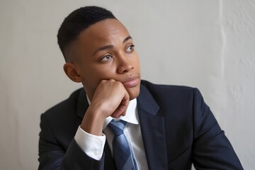 Thoughtful Young Professional in Business Suit Contemplating