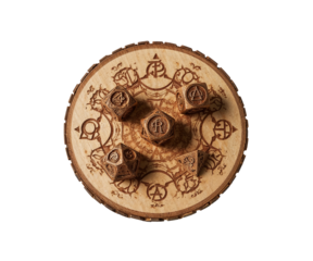 Intricate Wooden Oracle Board with Dice, A Window into Mystical Realms and Divination Practices