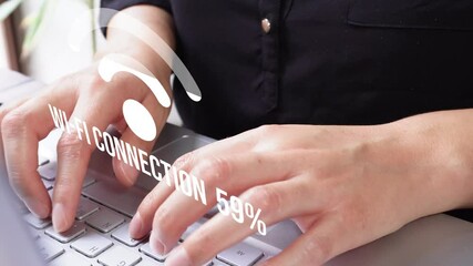 Woman Typing on Laptop Wi-Fi Signal Icon Loading Animation with Dynamic Counter - Powered by Adobe