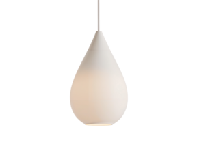 Minimalist teardrop pendant light showcasing modern interior illumination with a soft glow in a streamlined form