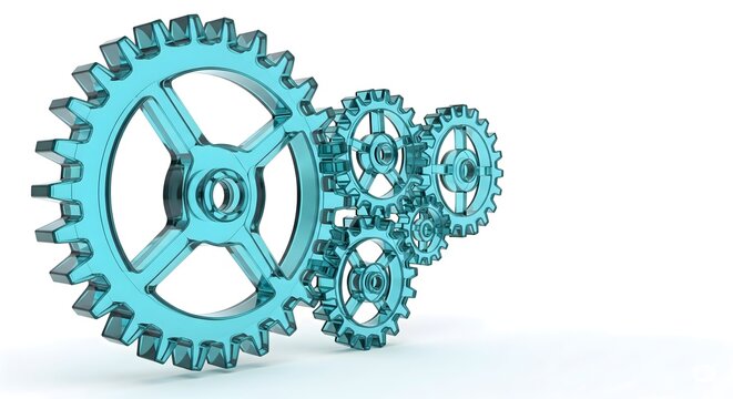 "a series of translucent, light blue gears, interlocking in a descending size order from left to right, creating a sense of smooth, interconnected movement"
 https://gemini.google.com/?hl=en-GB#:~:tex