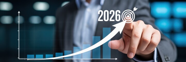 Business growth projections for 2026 are displayed on a digital interface.