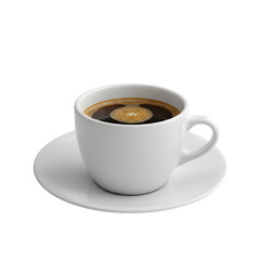 Obraz premium Coffee in a White Cup – Hot Beverage for Morning Energy and Relaxation, Isolated on White or Transparent Background