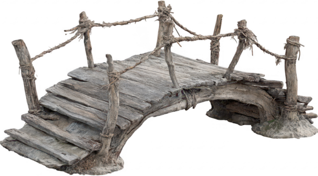 Rustic wooden arched bridge