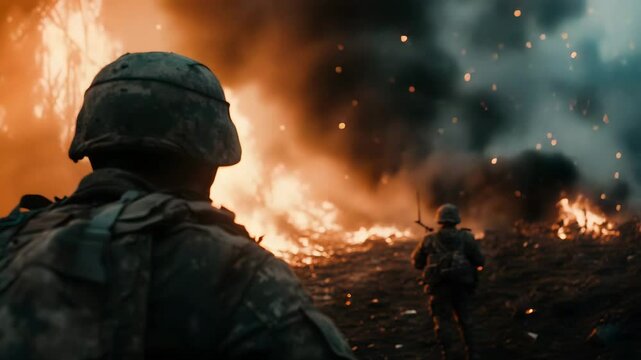Smoke and Fire Explosion in the Chaos of War