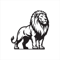 Obraz premium Majestic Lion Vector – Black and White Bold Animal Illustration