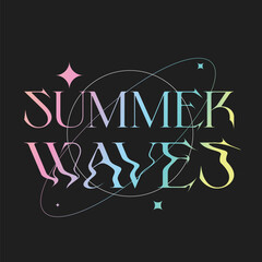 Rainbow Gradient Summer Waves Typography with Space Orbit Lines on Black Background