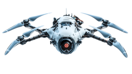 • A futuristic drone concept for personal transportation, isolated on white background in HD 