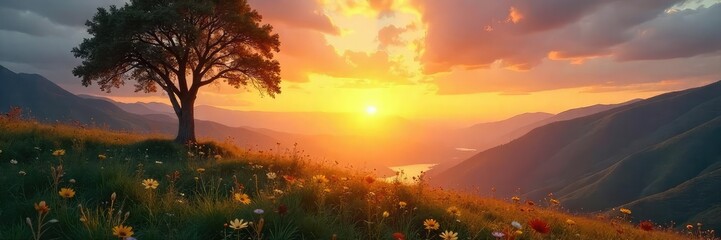 Fototapeta premium Serene landscape at sunrise, evocative of peace and spiritual reflection Perfect for Christian themes, worship, Easter, Lent, or general faith-based imagery , blessing, faith