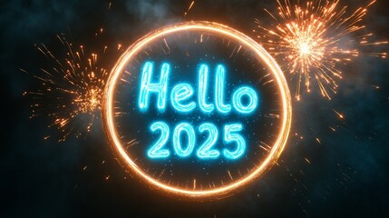 Energetic Welcome to 2025 Celebratory Design with Festive Fireworks