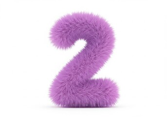 A fluffy purple number two is isolated on white background