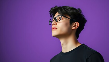 Man Wearing Glasses Profile Portrait Purple Background Studio Shot