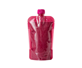 Vibrant Berry Smoothie Pouch, A Refreshing and Nutritious Treat for a Healthy Lifestyle featuring a Pink Cap