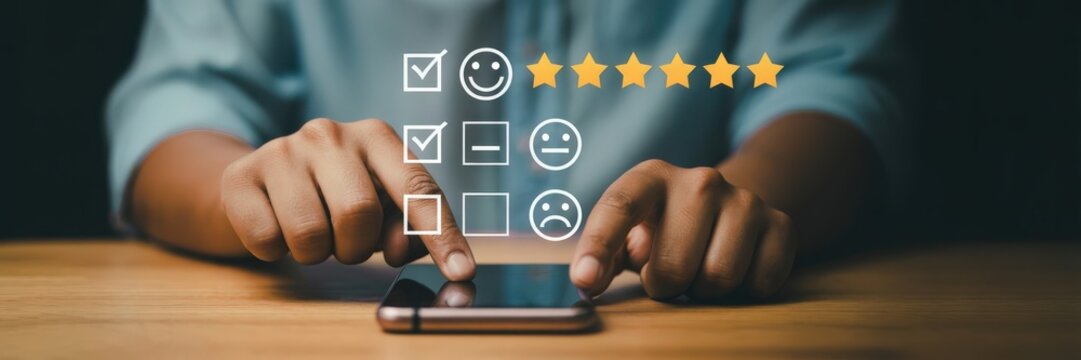 Person using a mobile phone to provide feedback.