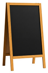 Blank A-frame chalkboard sign with a light wood frame isolated on a transparent background