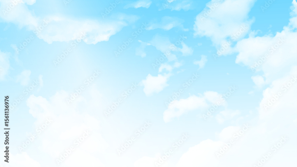 Poster Natural view of clear blue sky and clouds, clouds with background. Background with clouds on blue sky. Vector background. 