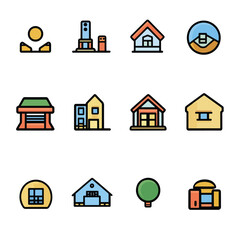 2D Flat icon Construction & Architecture Icons isolated in White Background