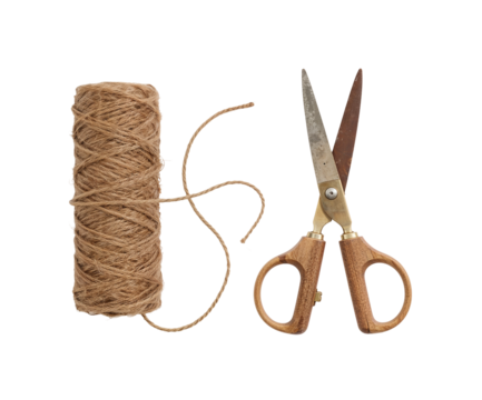 Vintage Craft Still Life, A Spool of Brown Twine and Antique Scissors, Symbolizing Handmade Creativity