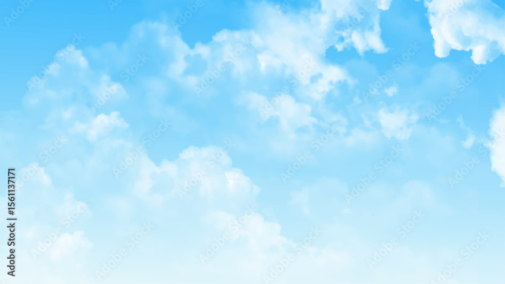 Poster Natural view of clear blue sky and clouds, clouds with background. Background with clouds on blue sky. Vector background. 