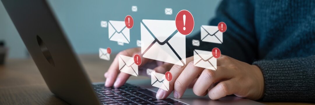 Person interacting with email notifications on a laptop. - Powered by Adobe