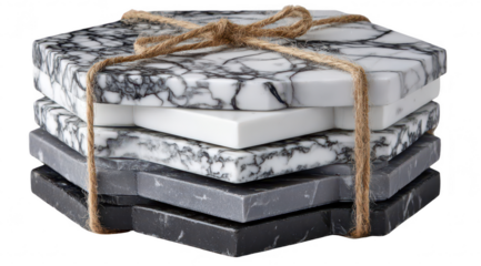 Stacked hexagonal marble coasters tied with twine