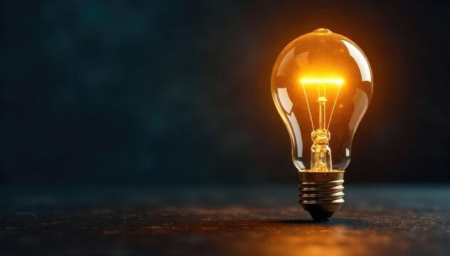 A gleaming golden lightbulb, symbolizing innovative ideas and groundbreaking solutions, rests on a polished surface, radiating success and brilliance , idea, business, new